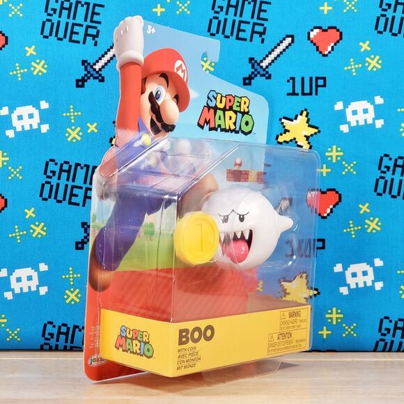 Jakks Pacific Super Mario Boo 4" w/ Gold Coin Nintendo Collectible Figure New - Picture 2 of 10